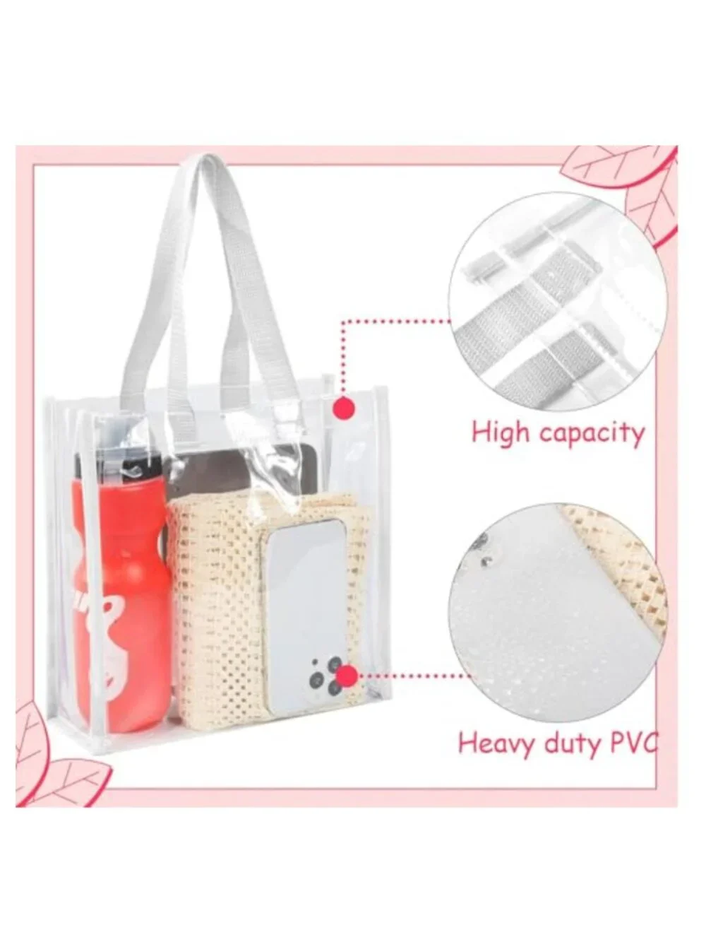 Clear PVC Tote Bags with Handles, Stadium Approved Bulk Pack of 42, Large